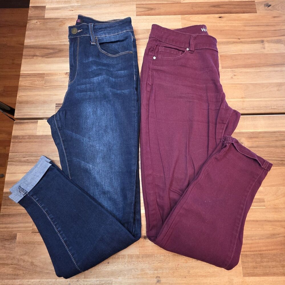YMI Wax Jean Juniors 9 Skinny Jeans 2pc Lot Blue Burgundy High Rise Ankle